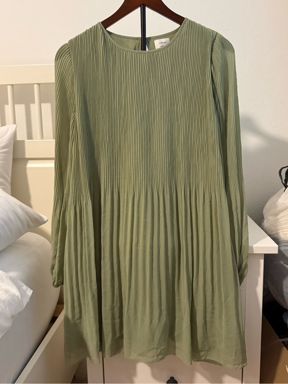 Wilfred Olive Green Pleated Mini Dress